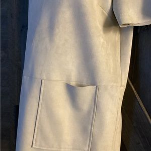 Short sleeve, above the knee, suede like tan dress.